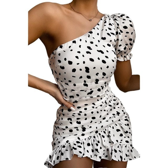 Sassy one shoulder Polka Dot Dress